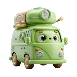 Adorable Green Camper Van Character 3D Illustration Icon
