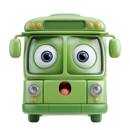 Cute Green Cartoon Bus Character Icon | 3D Clay Style