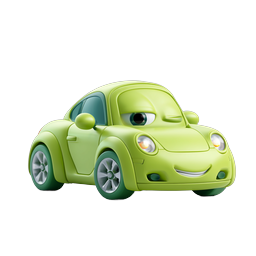 Friendly Green Cartoon Car Character Icon | 3D Rendered