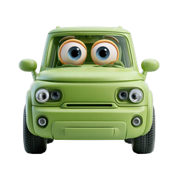Cute Green Cartoon Car Character Icon - 3D Pixar Style