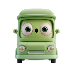 Cute Green Cartoon Van Character 3D Icon
