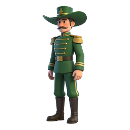 Green Charro Character 3D Icon | Mexican Military Figure