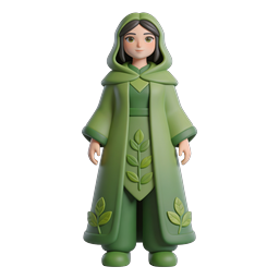 Green Cloaked Nature Character 3D Icon - Fantasy Druid