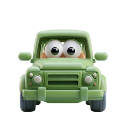 Cute Green Cartoon Car Character Icon - Clay 3D Style