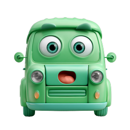 Cute Green Cartoon Truck Character Icon - 3D Clay Style