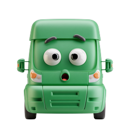 Adorable Green Cartoon Truck Character Icon | 3D Clay Style