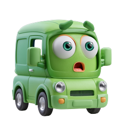 Cute Green Van Cartoon Character - 3D Icon