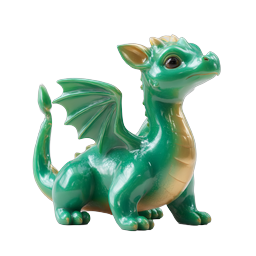 Icona render 3D di una statuetta di drago verde - Creatura fantastica