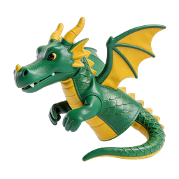 イエローアクセント付きグリーンドラゴン 3Dアイコン | ファンタジー生物