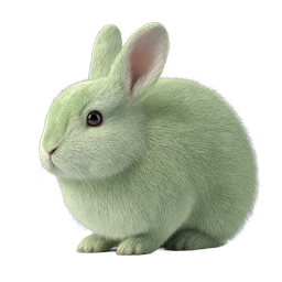 Ícone de Coelho Verde Peludo - Ilustração 3D de Coelhinho Fofo