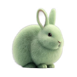 Cute Green Fluffy Rabbit Icon - Realistic 3D Bunny