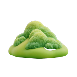 3D Green Hill with Bushes Nature Icon | Clay Style