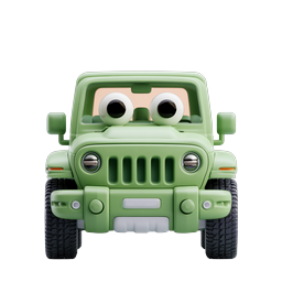 Green Cartoon Jeep Character - Cute 3D SUV Icon