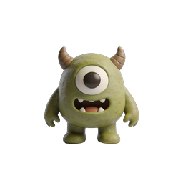 Cute Green Cyclops Monster Icon - Clay Style 3D