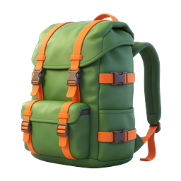 Green & Orange 3D Backpack Icon for Travel & Outdoor Apps