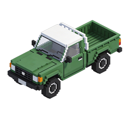 Ícone Voxel Isométrico de Caminhonete Verde para Transporte