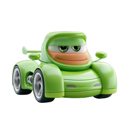Green Race Car Character - 3D Cartoon Vehicle Icon