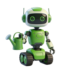 Green Robot Gardener with Watering Can - 3D Icon