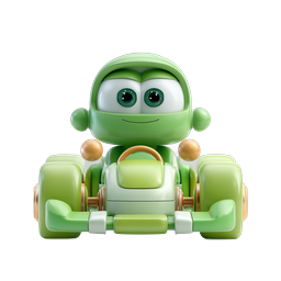 Cute Green Robot Racer Go-Kart 3D Icon
