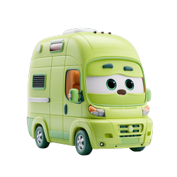Cute Green RV Character Icon - 3D Clay Style