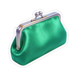 Icono de bolso de raso verde con cierre de beso plateado