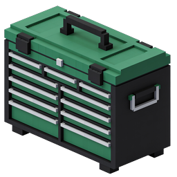 Grünes isometrisches Werkzeugkasten-Icon - 3D Voxel-Stil