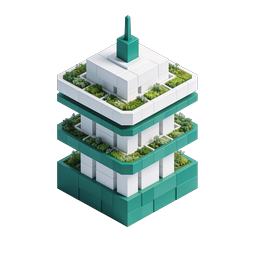 Green Pagoda Tower Isometric Icon - Eco Architecture