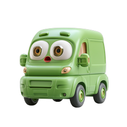 Green Cartoon Van Character Icon - Friendly 3D Delivery Truck