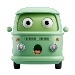 Cute Green Van Character Icon | 3D Clay Style
