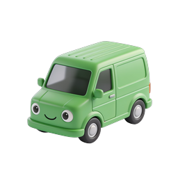 Cute Green Van Cartoon Icon - Friendly 3D Delivery Vehicle