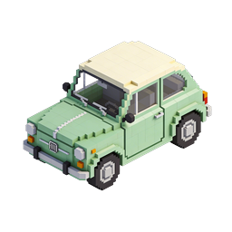 Icona auto in pixel art voxel verde - Stile 3D isometrico