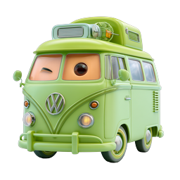 Green VW Bus Cartoon Character Vehicle Icon