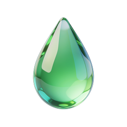 Green Water Droplet 3D Icon - Glossy Liquid Element