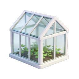 3D Isometric Greenhouse Icon with Growing Seedlings
