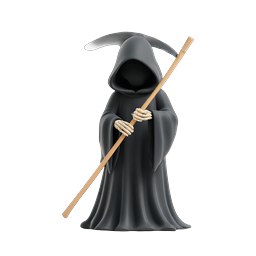 Icône 3D de la Faucheuse - Personnage de la Mort encapuchonné avec faux
