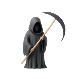 Icona di Halloween 3D di un simpatico Tristo Mietitore con falce