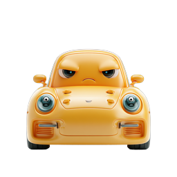 Grumpy Cartoon Yellow Car Character Icon