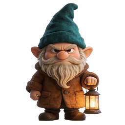 Grumpy Gnome Character with Glowing Lantern 3D Icon