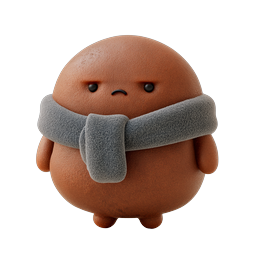 Grumpy Potato Character Clay 3D Icon with Gray Scarf