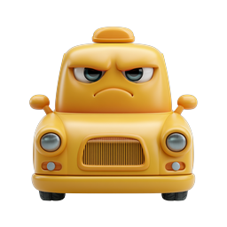 Grumpy Cartoon Taxi Cab Character Icon - 3D Yellow