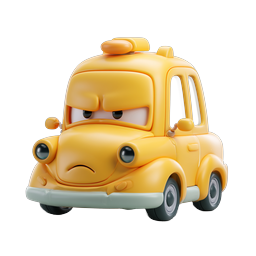 Grumpy Yellow Taxi Car 3D Icon - Cartoon Clay Style