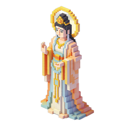 Guanyin Goddess Voxel Art 3D Icon | Spiritual Deity