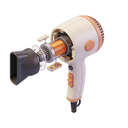 Hair Dryer Exploded View 3D Icon | Internal Components