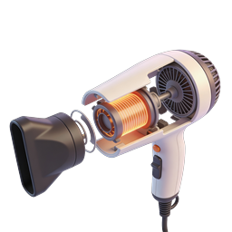 Hair Dryer Exploded View 3D Icon | Internal Components