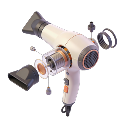 3D Hair Dryer Icon - Realistic Blow Dryer Illustration