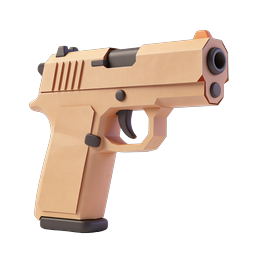 3D Handgun Pistol Icon - Desert Tan Firearm Illustration