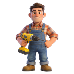 Cheerful Handyman Character with Power Drill Icon