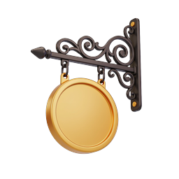 Ornate Hanging Shop Sign Icon - 3D Gold Plaque