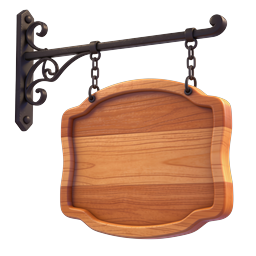 Hanging Wooden Shop Sign with Ornate Iron Bracket
