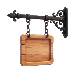 Ornate Hanging Wooden Signboard Icon | 3D Realistic Design
